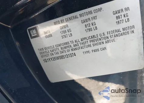 2008 Chevrolet Corvette from USA, damaged, VIN 1G1YY26W085131374